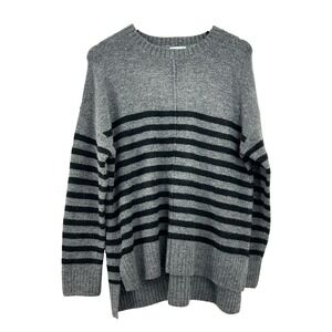 Anthropologie Current Air Women Gray Black L Sweater Stripe Oversized Pullover H